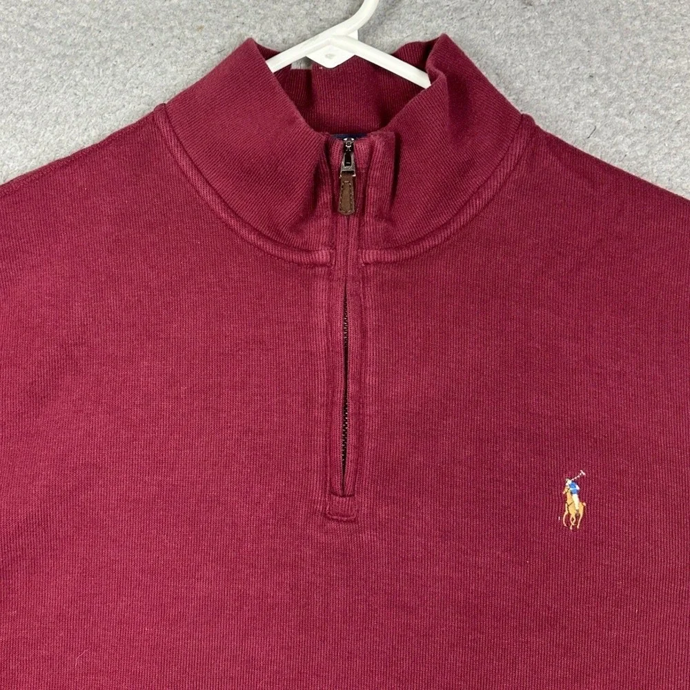 Polo Ralph Lauren Sweater Mens XL Burgundy Estate Rib Quarter Zip Flesh Pony EUC